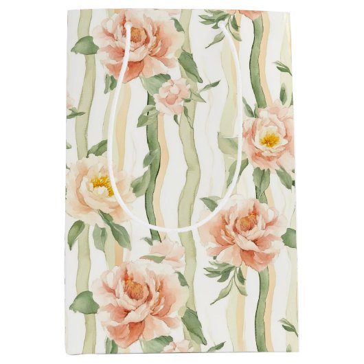 Pfirsich-Minz-Rosen-Blumenstreifen-Brautparty Mittlere Geschenktüte (Vorderseite)