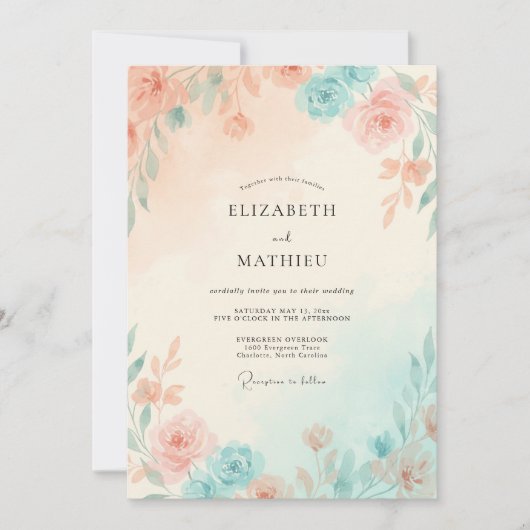 Pfirsich-Minze-Blatt-Hochzeit Einladung (Vorderseite)