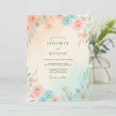 Pfirsich-Minze-Blatt-Hochzeit Einladung (Stehend Vorderseite)