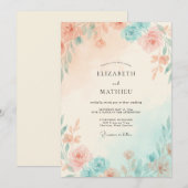 Pfirsich-Minze-Blatt-Hochzeit Einladung (Vorne/Hinten)