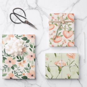 Pfirsich-Minze-Blumen-Herzen-Schönheit-Geburtstag Geschenkpapier Set