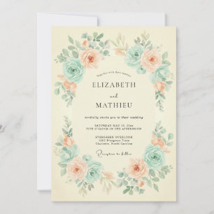 Pfirsich-Minze-Blüten-Hochzeit im Frühling Einladung