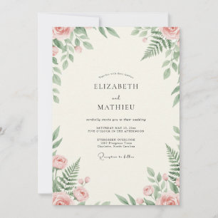 Pfirsich-Minze-Farn-Hochzeit Einladung