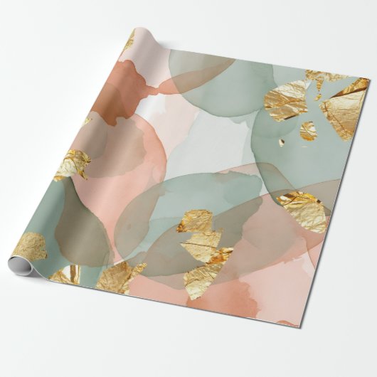 Pfirsich & Minze Goldblatt Ostern Geschenkpapier (Ungerollt)