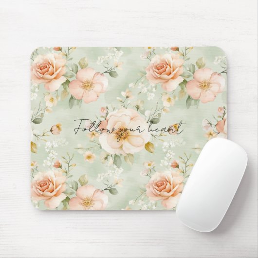 Pfirsich-Minze-Hübsche-Rose-Blume Mousepad (Mit Mouse)
