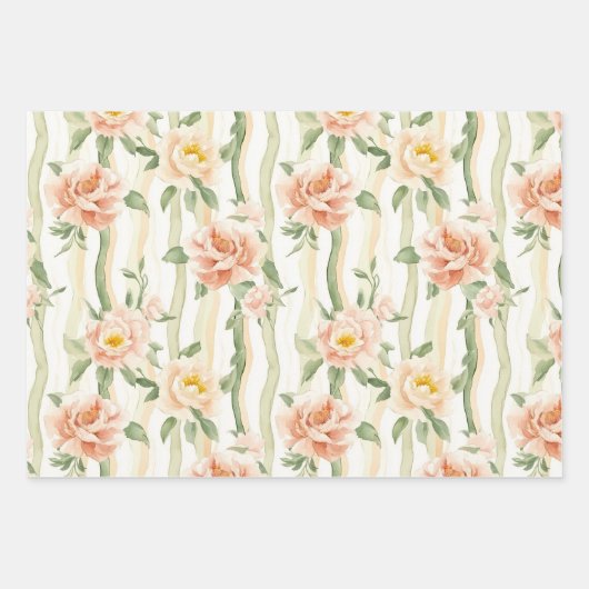 Pfirsich-Minze-Hübsche-Rosen-Blumen-Braut-Party Geschenkpapier Set (Vorderseite 2)