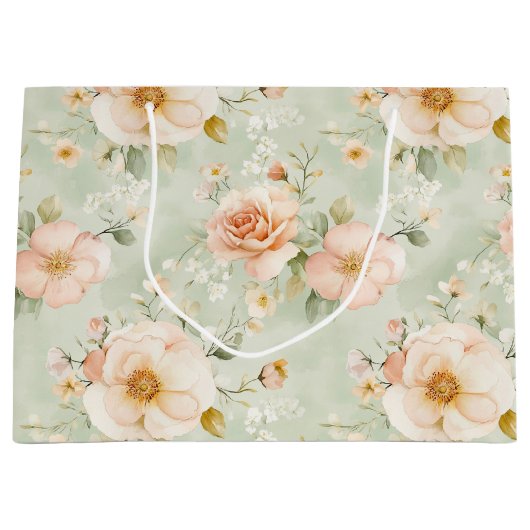 Pfirsich-Minze-Hübsche-Rosen-Blumen-Braut-Party Große Geschenktüte (Vorderseite)