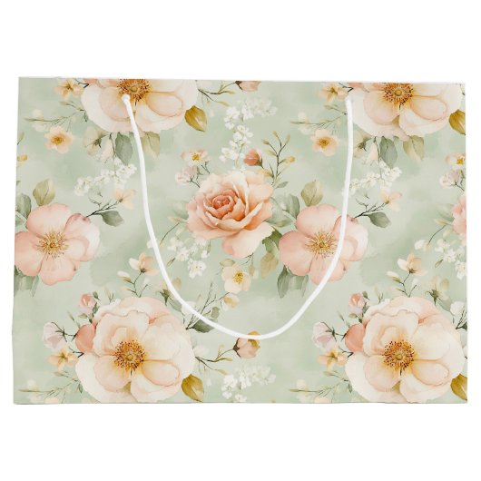 Pfirsich-Minze-Hübsche-Rosen-Blumen-Braut-Party Große Geschenktüte (Rückseite)