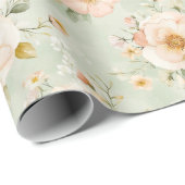 Pfirsich-Minze-Hübsche-Rosen-Blumen-Braut-Shower Geschenkpapier (Rolleneckpunkt)