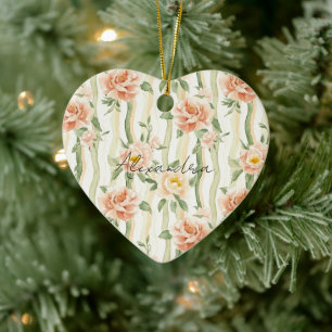 Pfirsich Minze Hübsche Rosen Florale Streifen Keramik Ornament