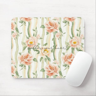 Pfirsich Minze Hübsche Rosen Florale Streifen Mousepad