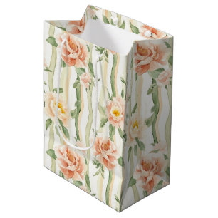 Pfirsich-Minze-Rosen-Blumenstreifen-Junggesellinne Mittlere Geschenktüte