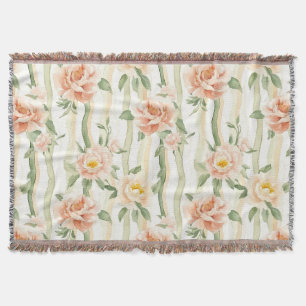 Pfirsich Minze Rosen Florale Streifen   Decke