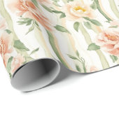 Pfirsich Minze Rosen Florale Streifen Geburtstag Geschenkpapier (Rolleneckpunkt)
