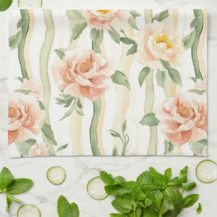Pfirsich Minze Rosen Florale Streifen Geschirrtuch