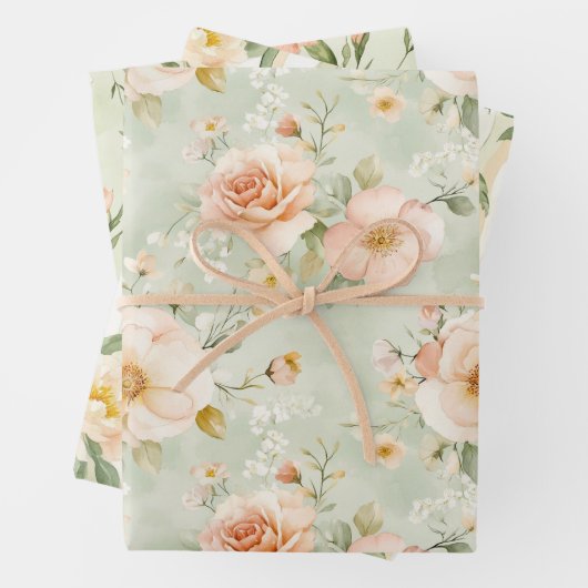 Pfirsich-Minze-Schöne-Rosen-Blumen-Braut-Show Geschenkpapier Set (Beispiel)