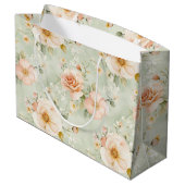 Pfirsich-Minze-Schöne-Rosen-Blumen-Brautparty Große Geschenktüte (Rückseite Schrägansicht)