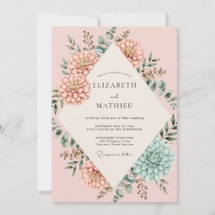 Pfirsich-Minze-Sukkulenten-Eukalyptus-Hochzeit Einladung
