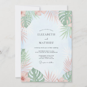 Pfirsich-Minze-Tropische-Eukalyptus-Hochzeit Einladung