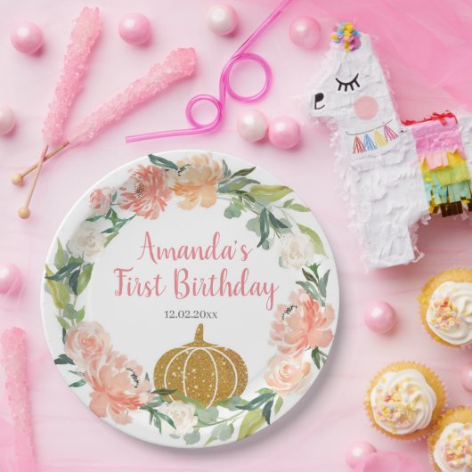 Pfirsich mit Blumen unser kleiner Pappteller (Party)