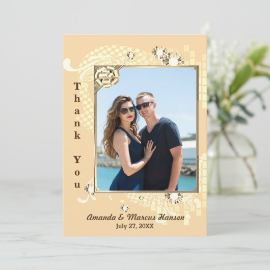 Pfirsich mit Frame & Diamonds Image dank Karte (Stehend Vorderseite)