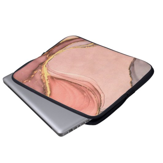 Pfirsich mit Goldgeode Laptopschutzhülle (Vorne Knopf)