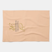 Pfirsich-Monogramm Gold-Grau Name Minimalistisch S Geschirrtuch (Horizontal)