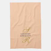 Pfirsich-Monogramm Gold-Grau Name Minimalistisch S Geschirrtuch (Vertikal)