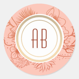 Pfirsich-Monogramm-Hochzeit Runder Aufkleber