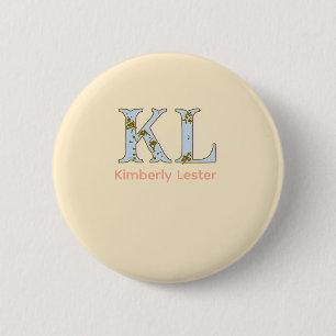 Pfirsich-Monogramm-Name-Buchstabe vintage fett Pas Button