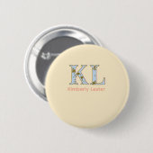 Pfirsich-Monogramm-Name-Buchstabe vintage fett Pas Button (Vorne & Hinten)