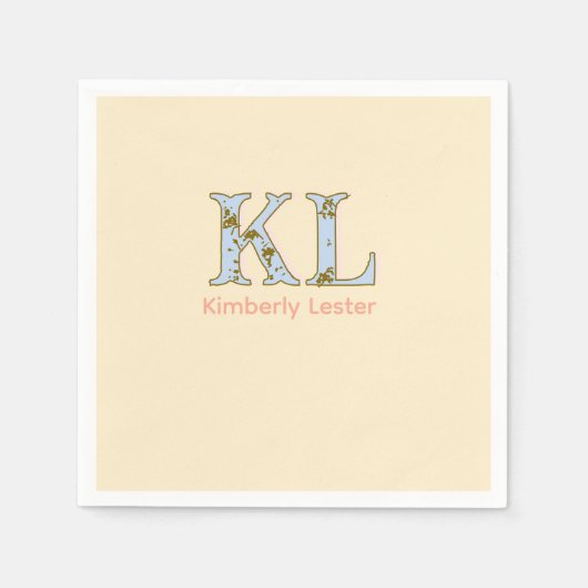 Pfirsich-Monogramm-Name-Buchstabe vintage fett Pas Serviette (Vorderseite)