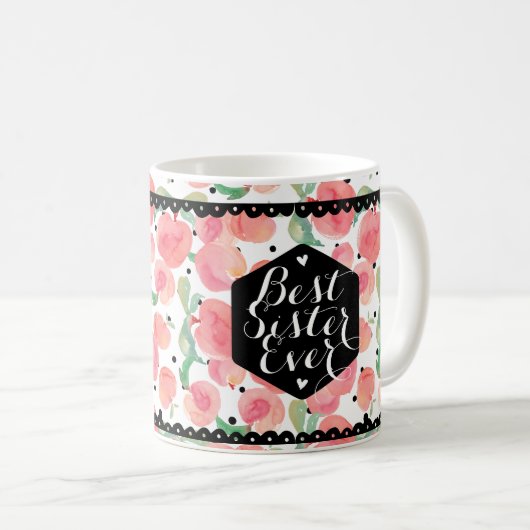 Pfirsich-Muster-beste Schwester überhaupt Kaffeetasse (VorderseiteRechts)