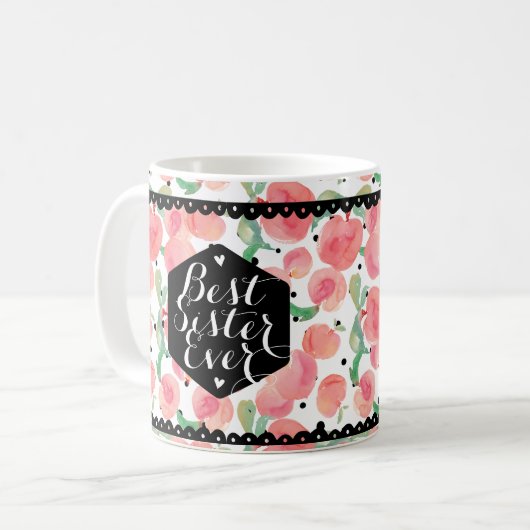 Pfirsich-Muster-beste Schwester überhaupt Kaffeetasse (Vorderseite Links)