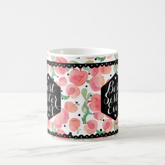 Pfirsich-Muster-beste Schwester überhaupt Kaffeetasse (Mittel)