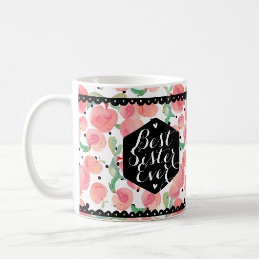 Pfirsich-Muster-beste Schwester überhaupt Kaffeetasse (Links)