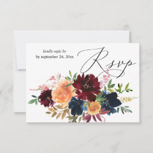 Pfirsich, Navy, Burgunder Blumen mit Essen-RSVP-Ka RSVP Karte