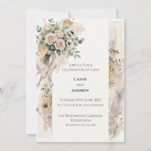Pfirsich-neutrale Florale Hochzeitseinladung Einladung