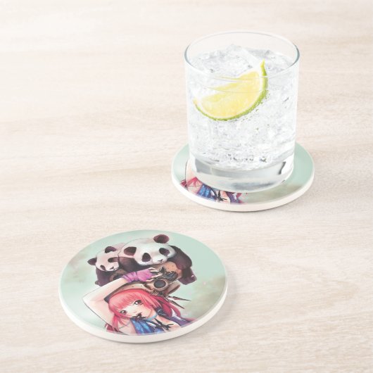 Pfirsich Ninja Panda-Untersetzer Untersetzer (Seite)