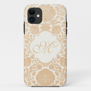 Pfirsich, Orang mit Monogramm Blumendamast Case-Mate iPhone Hülle