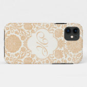 Pfirsich, Orang mit Monogramm Blumendamast Case-Mate iPhone Hülle (Rückseite (Horizontal))