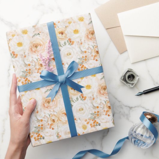 Pfirsich Orange Blumen Geburtstag Geschenkpapier (Schenken)