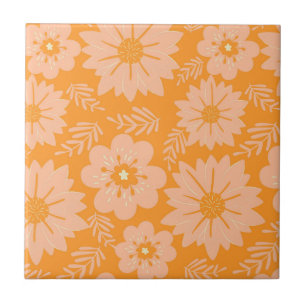 Pfirsich Orange Florale Vintage Botanische Rückwan Fliese
