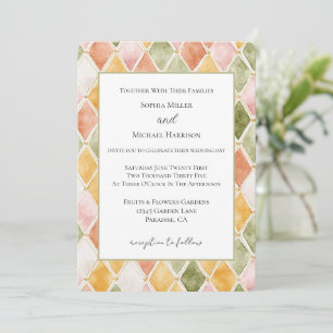 Pfirsich Orange Grün Gelb Errötend Rosa Hochzeit Einladung