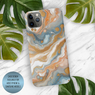 Pfirsich Orange Türkis Blau Weiß Gold Marmormuster iPhone 15 Pro Max Hülle