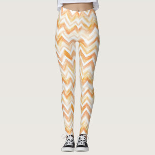 Pfirsich Orange Weiße Zickzackstreifen Leggings