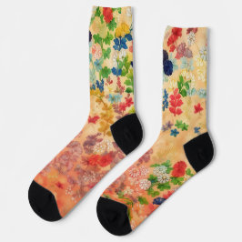 Pfirsich-orangefarbene Blumen-Socken im Vintage-St Socken