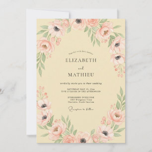 Pfirsich-Pastell-Blüten-Romantik-Hochzeit Einladung
