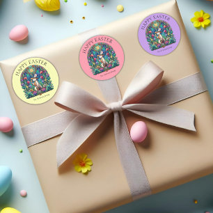 Pfirsich-Pastell-Hasen-Gärtner-Buntglas-Ostern Runder Aufkleber
