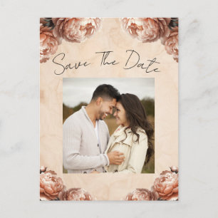 Pfirsich-Pfingstrosen-Blumen Vintage-Rustikal Hoch Ankündigungspostkarte